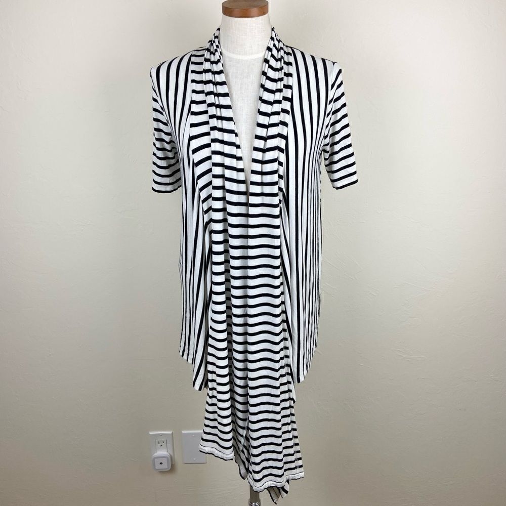Alice + Olivia Open Front Striped Wrap Cardigan - White & Black